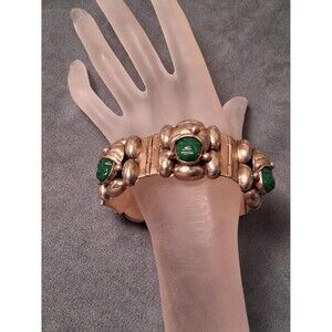 Mexican Sterling Bracelet Green Stone Masks Taxco 55g